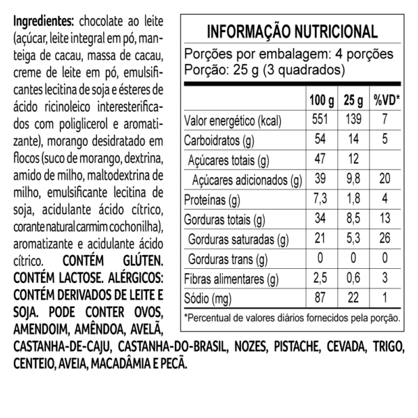 Tablete de Chocolate ao Leite Morango 100g - Image 2